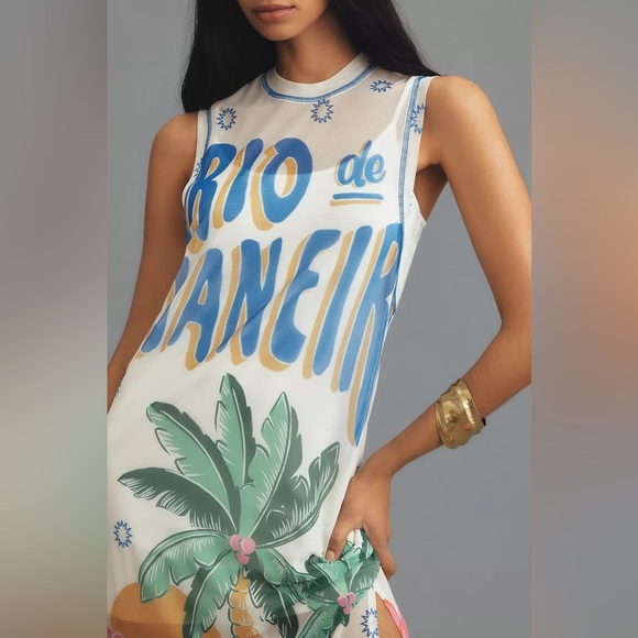 NWT Farm Rio Graphic Mesh Midi Dress - Picture 2 of 4